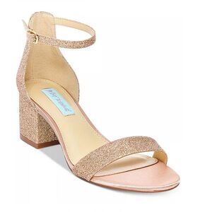 NWOT Blue by Betsey Johnson Champagne Gold Miri Glitter Block High Heels Sz 9